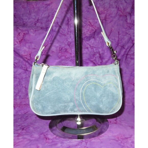 Coach 2002 Rare find Baby Blue Suede Leather Heart Stitched Demi Baguette Bag